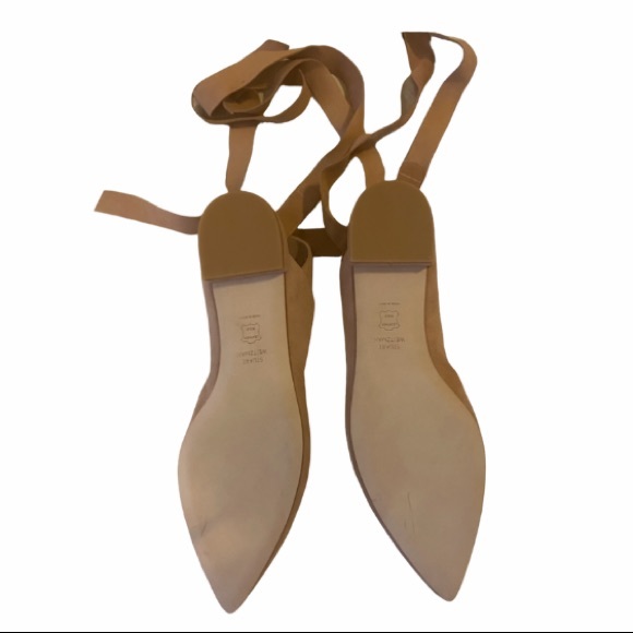 NWOT Stuart Weitzman Supersonic Naked Suede Tan Camel Flats Lace Up Almond Toe 9 - Picture 5 of 8